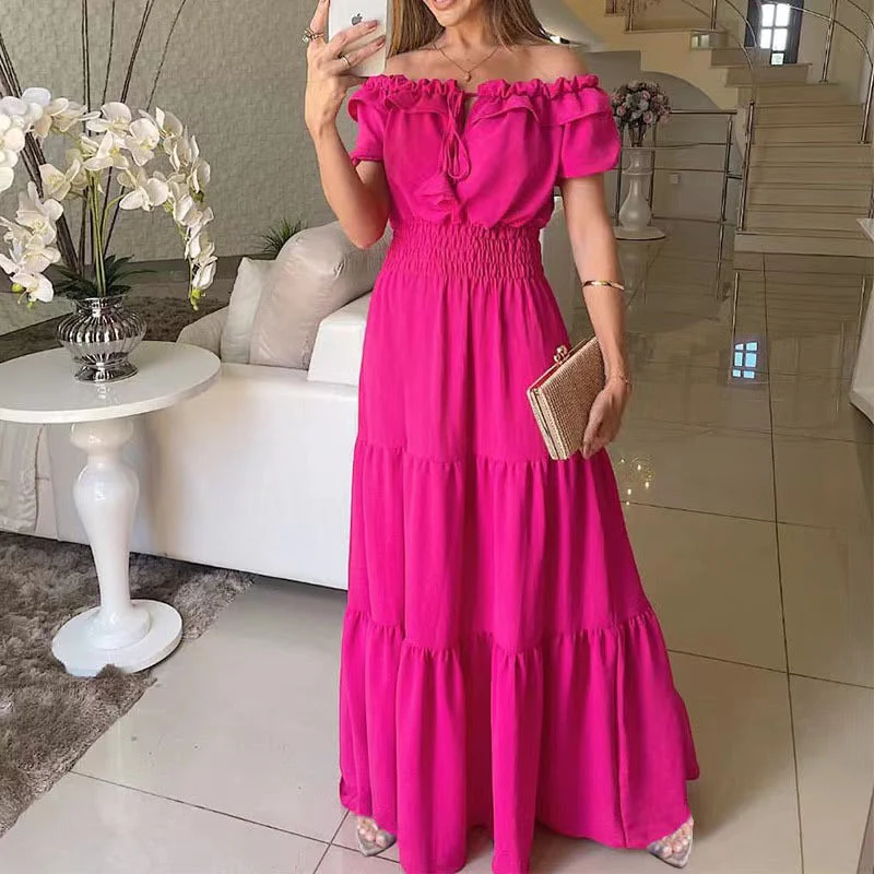 Damen Maxikleid mit Schulterfreiem Design und Voluminösen Rüschen Heidi-Mode - Image 3