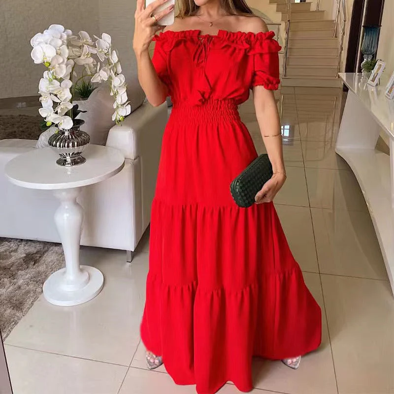 Damen Maxikleid mit Schulterfreiem Design und Voluminösen Rüschen Heidi-Mode - Image 4