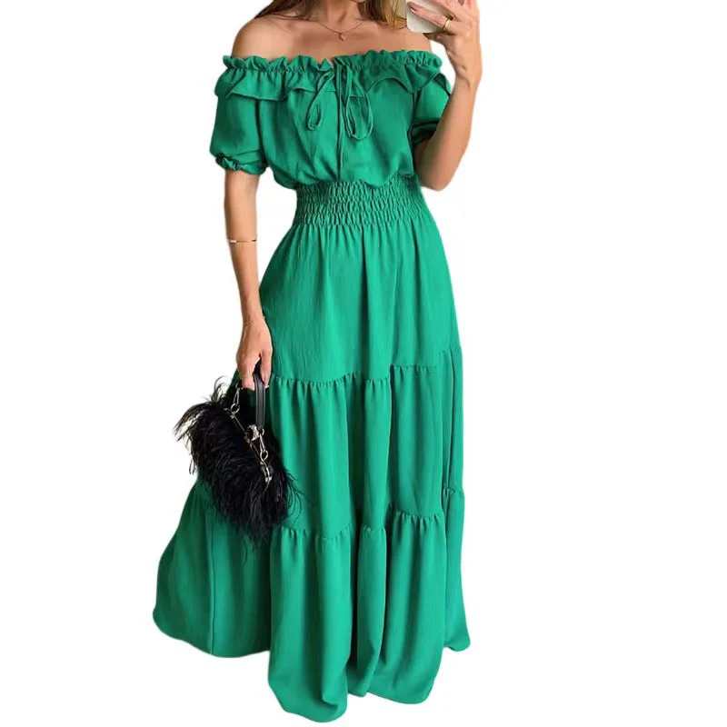 Damen Maxikleid mit Schulterfreiem Design und Voluminösen Rüschen Heidi-Mode - Image 8