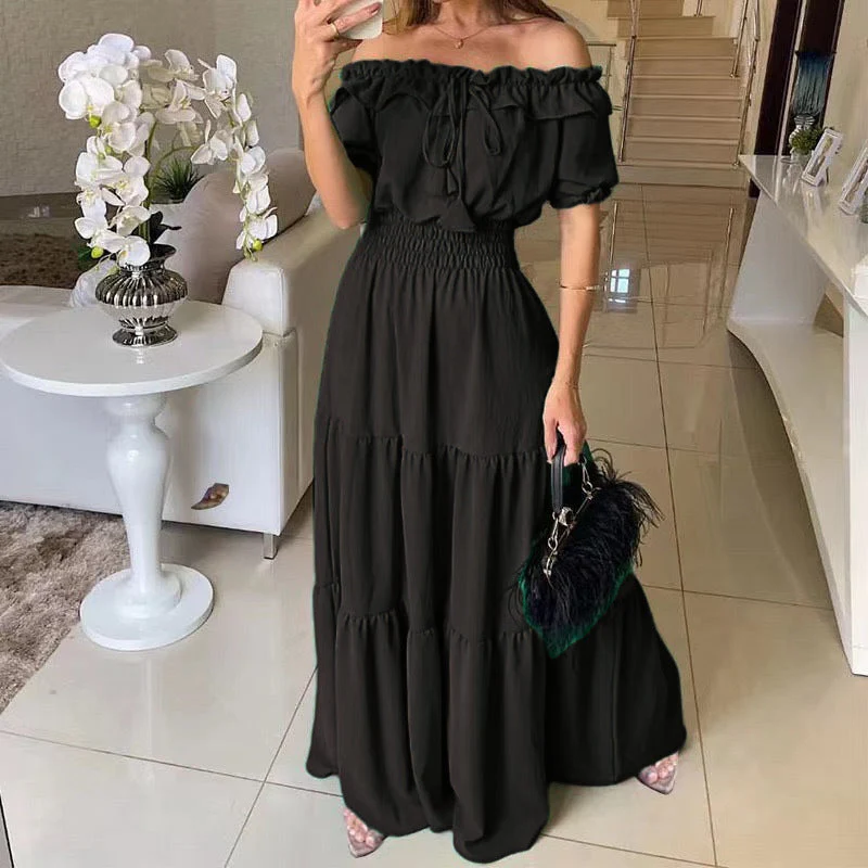 Damen Maxikleid mit Schulterfreiem Design und Voluminösen Rüschen Heidi-Mode - Image 9