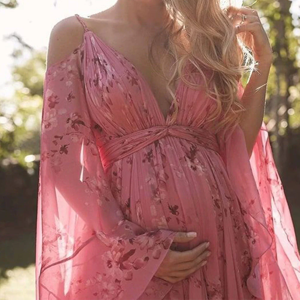 Damen Maxikleid mit Schwingenden Ärmeln und Floralem Muster Heidi-Mode - Image 4