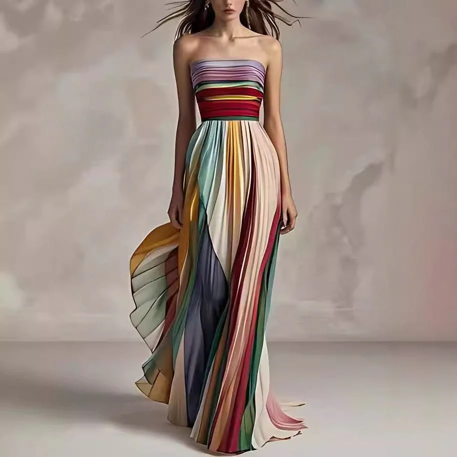 Damen Maxikleid mit Schwingenden Falten und Elegantem Bandeau-Ausschnitt Heidi-Mode - Image 3