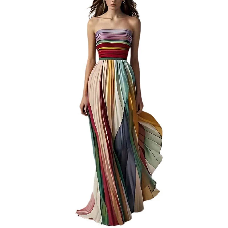Damen Maxikleid mit Schwingenden Falten und Elegantem Bandeau-Ausschnitt Heidi-Mode - Image 5