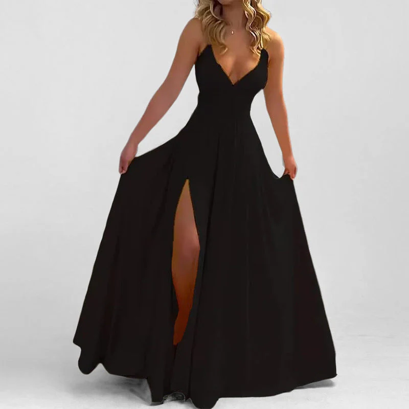 Damen Maxikleid mit Tiefem V-Ausschnitt und Figurbetontem Oberteil Heidi-Mode - Image 2