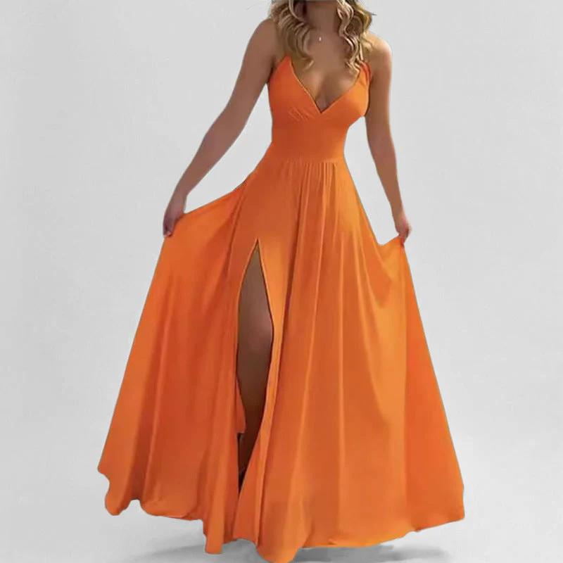 Damen Maxikleid mit Tiefem V-Ausschnitt und Figurbetontem Oberteil Heidi-Mode - Image 4