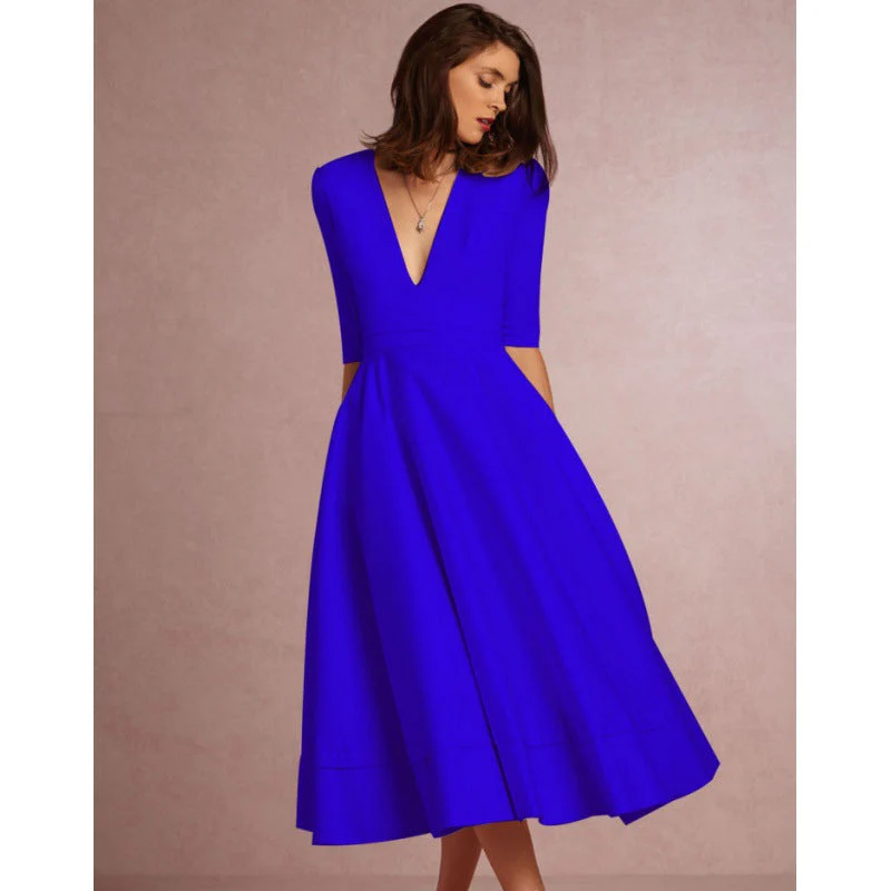 Damen Maxikleid mit Tiefem V-Ausschnitt und Schwingendem Rock Heidi-Mode - Image 3