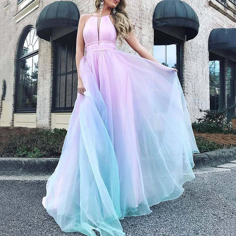 Damen Maxikleid mit Tiefem V-Ausschnitt und Schwingendem Tüllrock Heidi-Mode