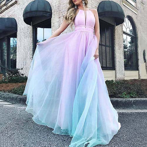Damen Maxikleid mit Tiefem V-Ausschnitt und Schwingendem Tüllrock Heidi-Mode - Image 6