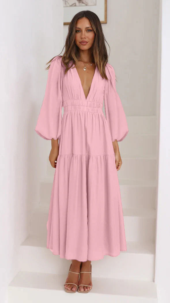 Damen Maxikleid mit Tiefem V-Ausschnitt und Weit Ausgestellten Ärmeln Heidi-Mode - Image 13