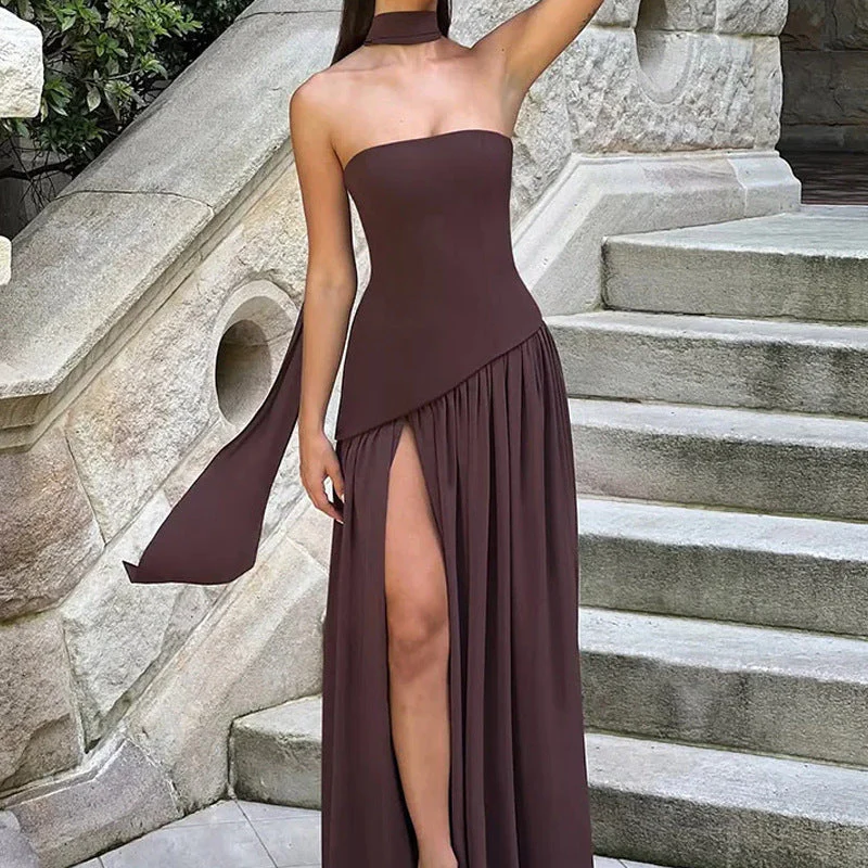 Damen Maxikleid mit Trägerlosem Oberteil und Hohem Schlitz Heidi-Mode - Image 4