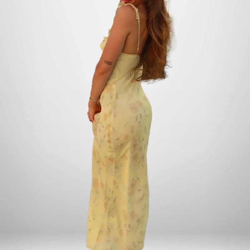 Damen Maxikleid mit Zartem Blumenmuster und Femininem Rüschendesign Heidi-Mode - Image 2