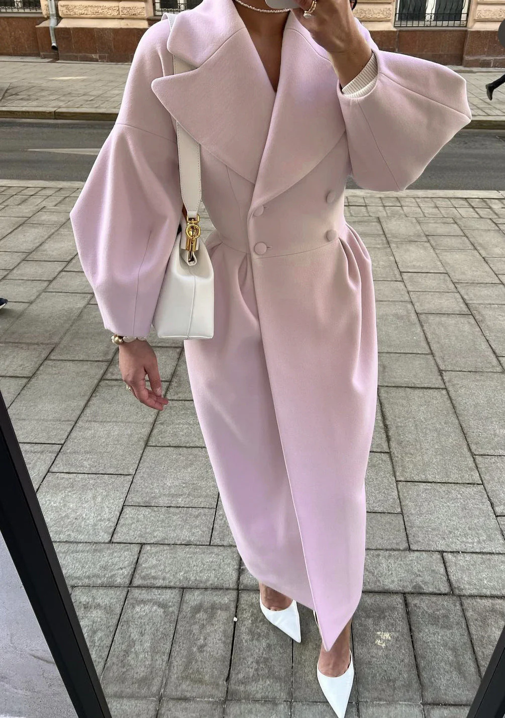 Damen Maximaler Oversized Mantel mit Schulterschultern und Doppelreihe Heidi-Mode - Image 11