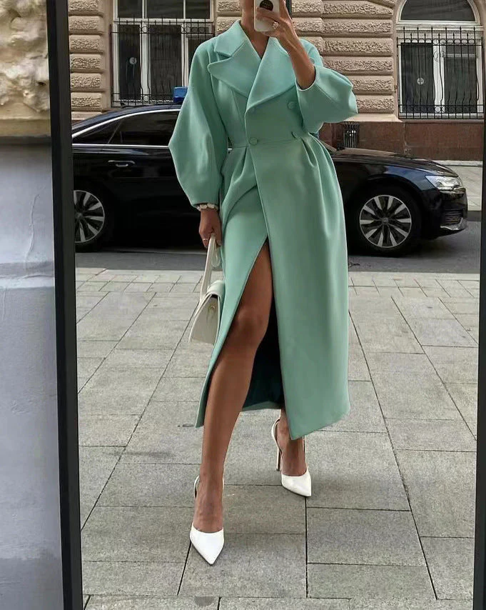 Damen Maximaler Oversized Mantel mit Schulterschultern und Doppelreihe Heidi-Mode - Image 8