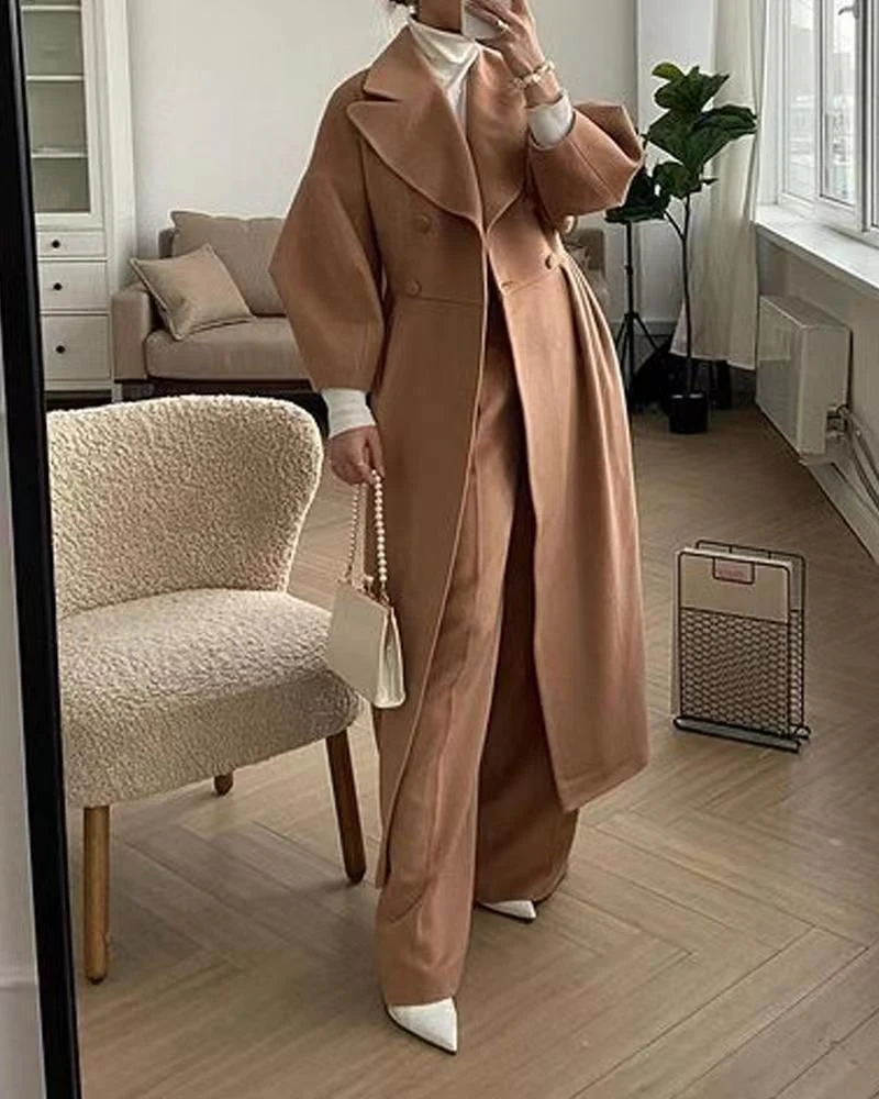Damen Maximaler Oversized Mantel mit Schulterschultern und Doppelreihe Heidi-Mode - Image 9