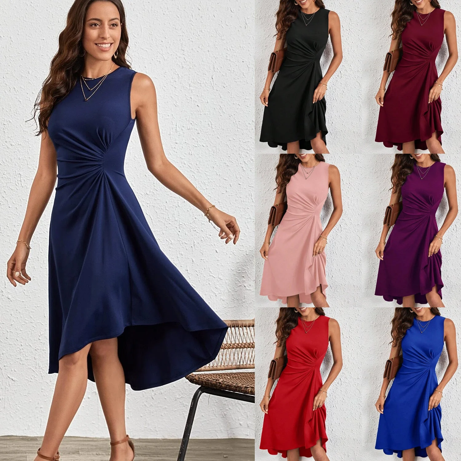 Damen Midi-Kleid mit Asymmetrischem Schnitt und Schmeichelnder Drapierung Heidi-Mode