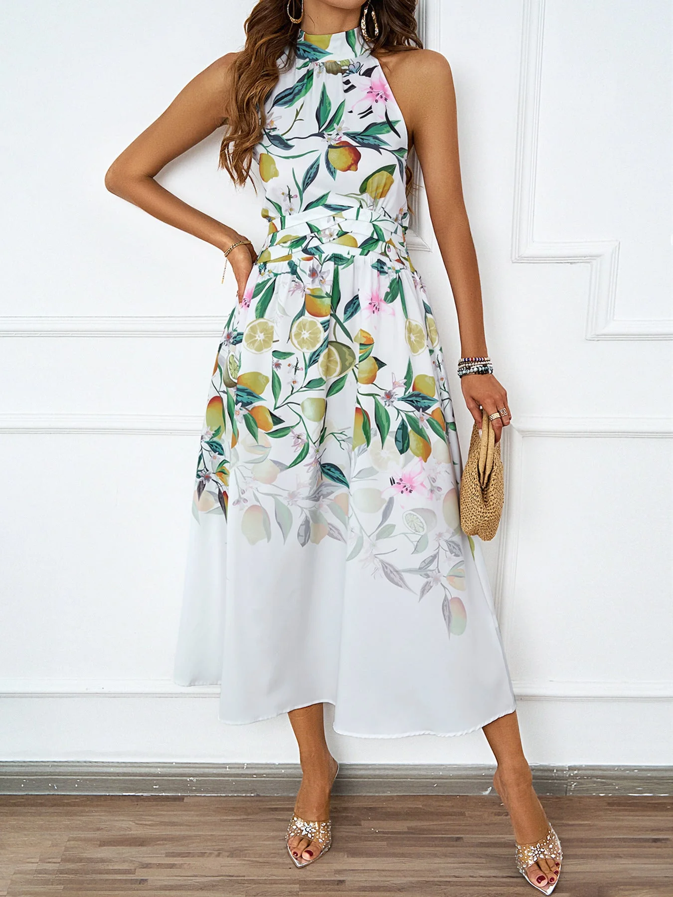 Damen Midi-Kleid mit Blumenmuster und Asymmetrischem Saum Heidi-Mode - Image 6