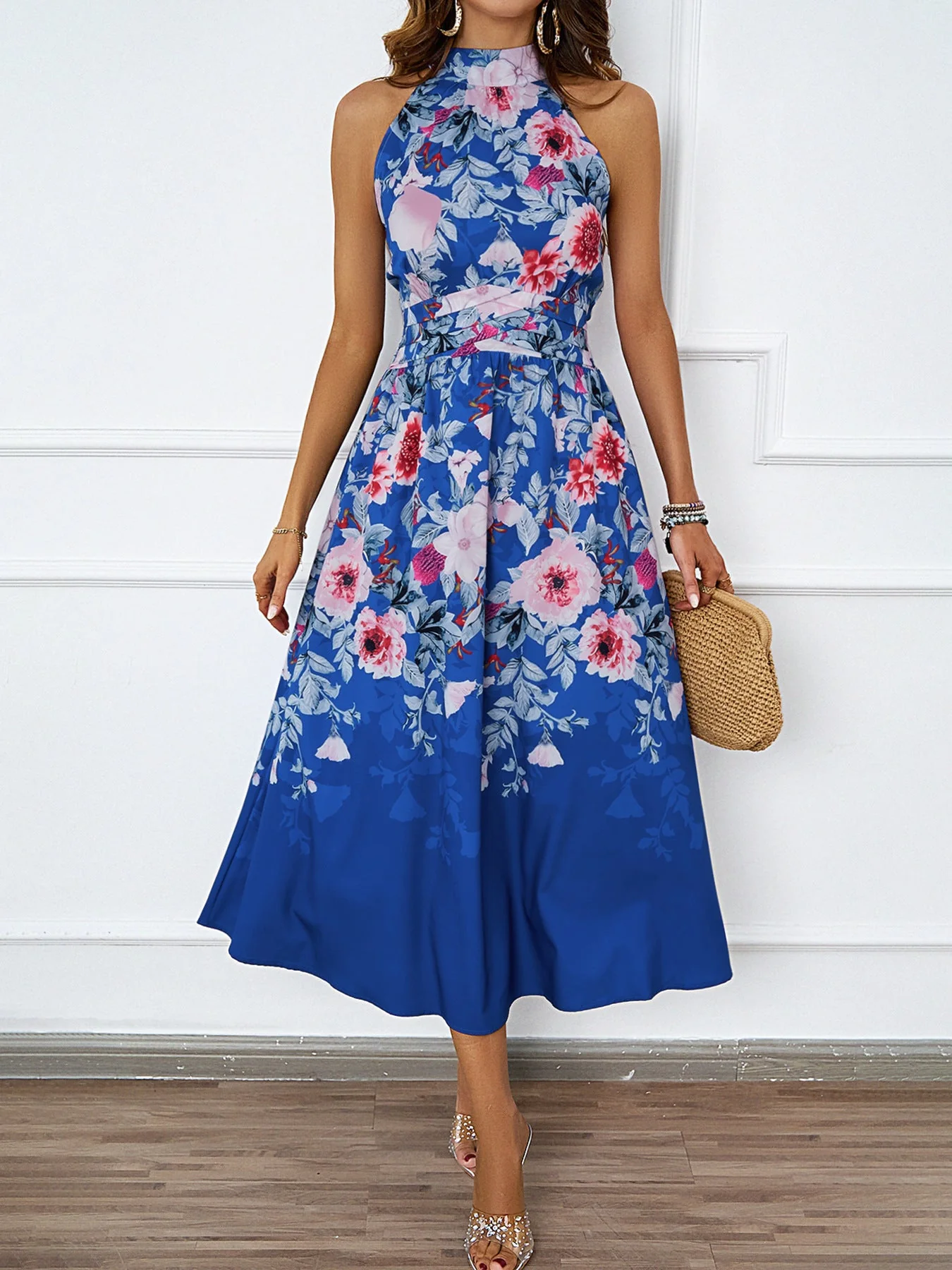 Damen Midi-Kleid mit Blumenmuster und Asymmetrischem Saum Heidi-Mode - Image 7