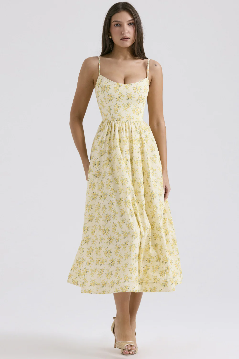 Damen Midi-Kleid mit elegantem Blumenmuster und zartem Taillenzug Heidi-Mode - Image 7