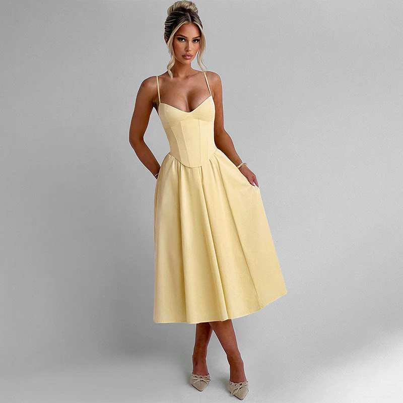 Damen Midi Kleid mit Figurbetonter Corsage und Schwingendem Rock Heidi-Mode - Image 4