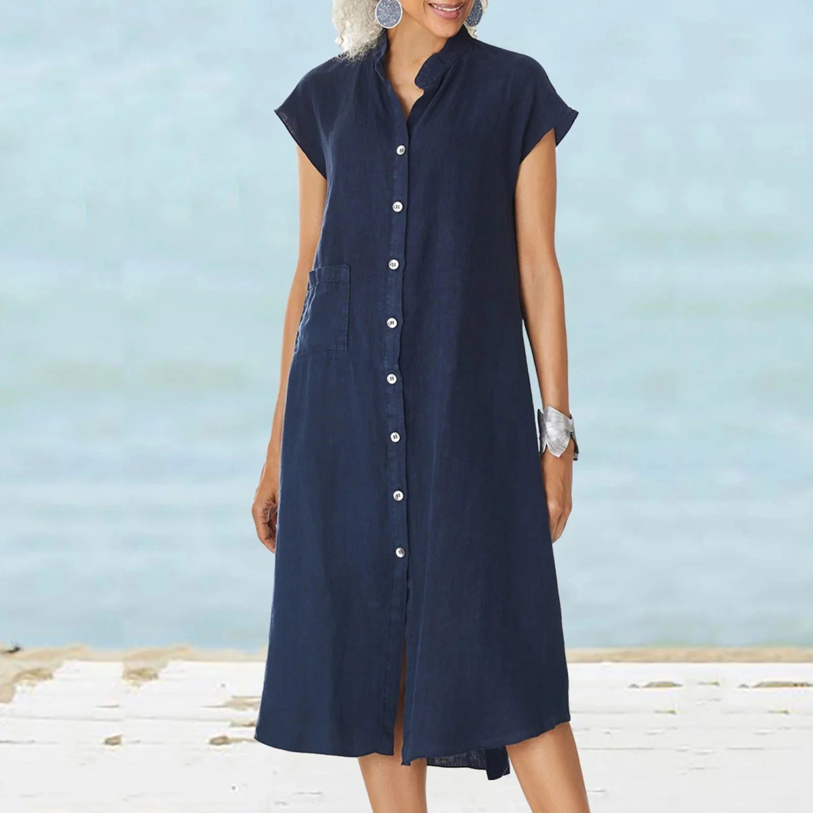Damen Midi-Kleid mit Komfortablem Hemdkragen und Praktischen Seitentaschen Heidi-Mode - Image 4