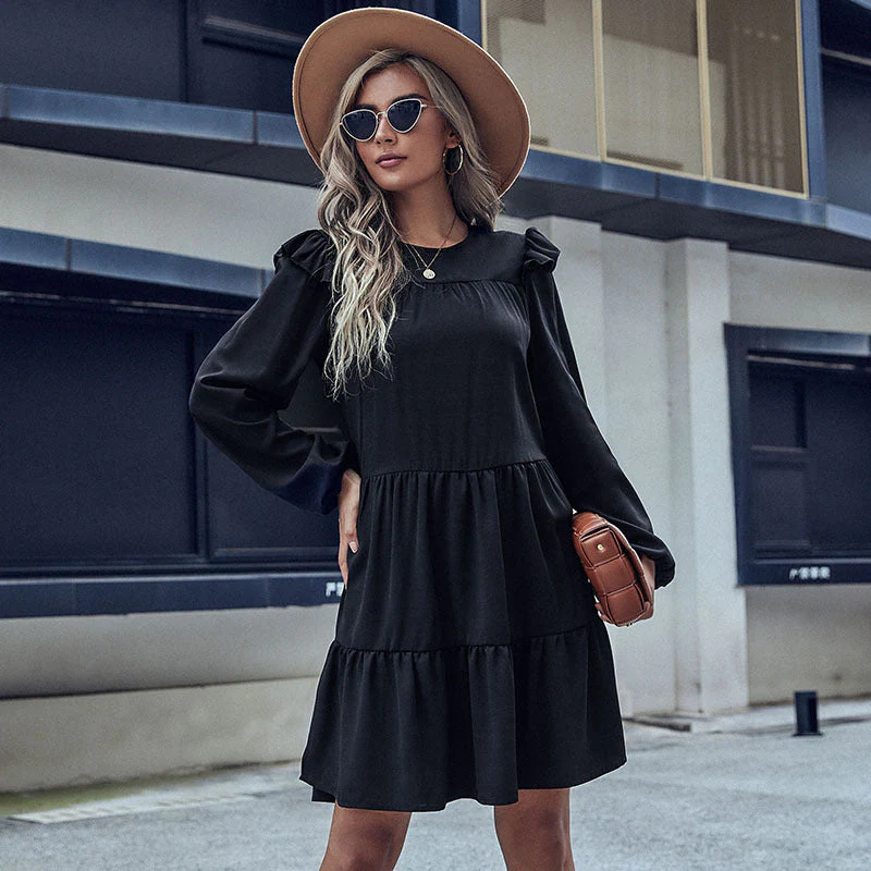 Damen Midi-Kleid mit Rüschendetails und Voluminösem Rock Heidi-Mode