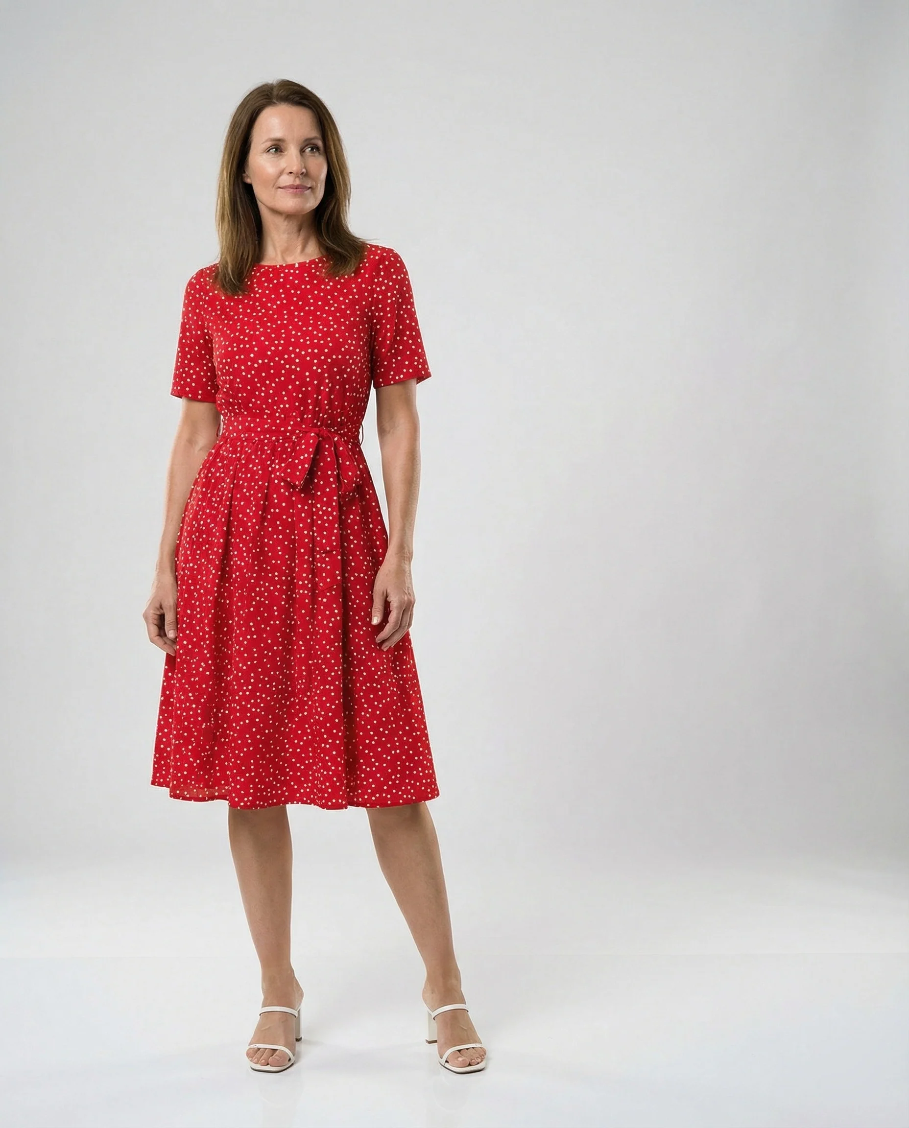 Damen Midi-Kleid mit Taillengürtel und Punkten - Image 7