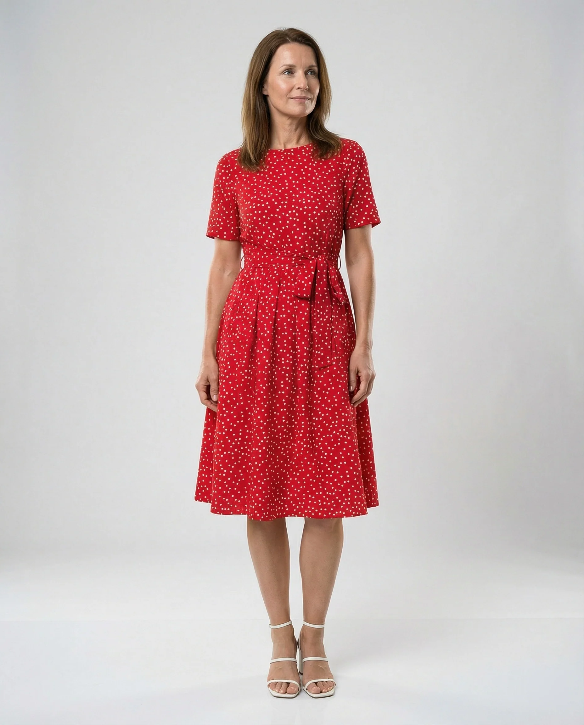 Damen Midi-Kleid mit Taillengürtel und Punkten - Image 8