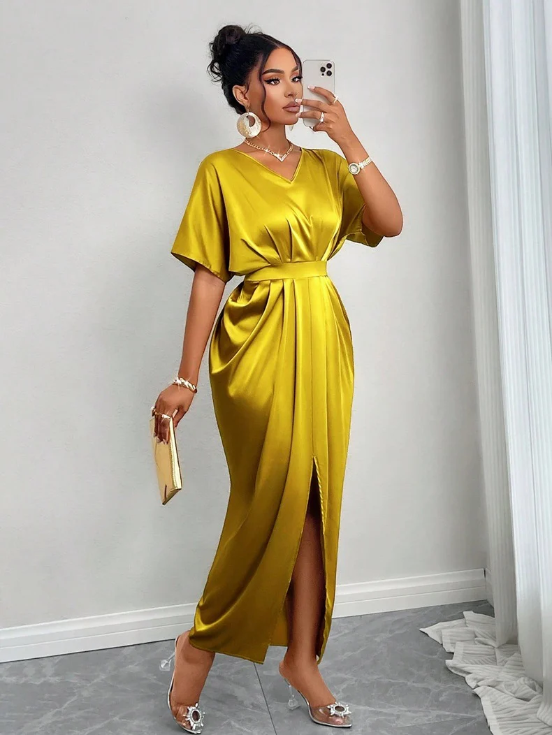 Damen Midikleid mit elegantem V-Ausschnitt und seitlichem Schlitz Heidi Mode - Image 7