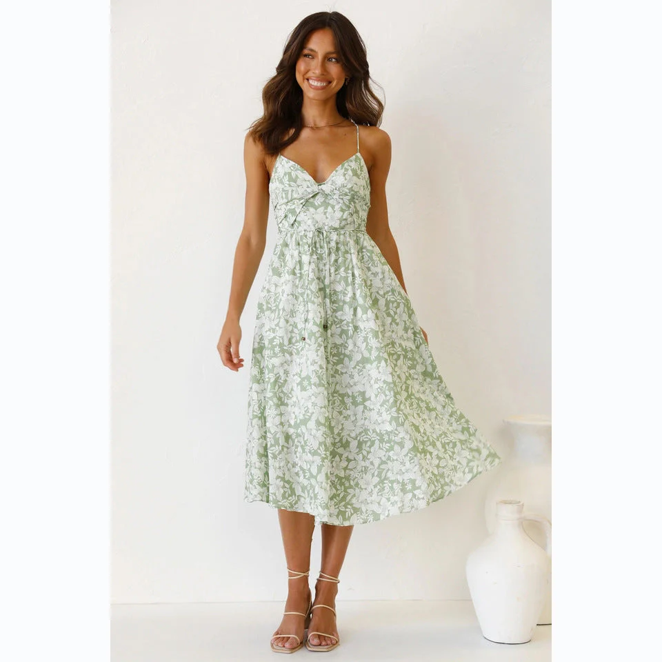 Damen Midikleid mit Floralem Muster und Verstellbaren Spaghettiträgern Heidi-Mode - Image 2