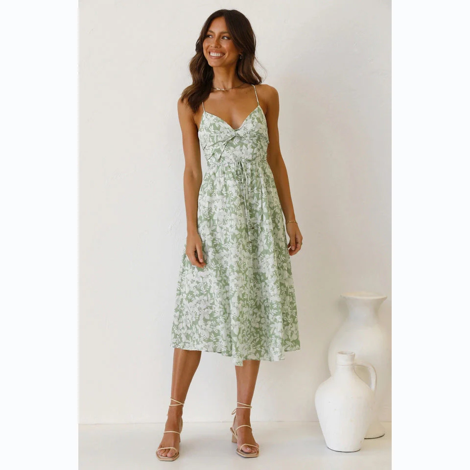 Damen Midikleid mit Floralem Muster und Verstellbaren Spaghettiträgern Heidi-Mode - Image 5
