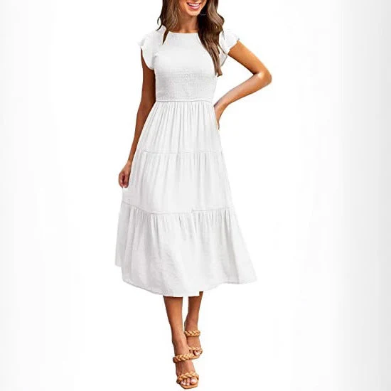 Damen Midikleid mit Gesmoktem Oberteil und Voluminösem Rock Heidi-Mode - Image 3