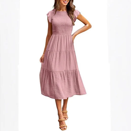 Damen Midikleid mit Gesmoktem Oberteil und Voluminösem Rock Heidi-Mode - Image 4