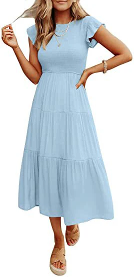Damen Midikleid mit Gesmoktem Oberteil und Voluminösem Rock Heidi-Mode - Image 7