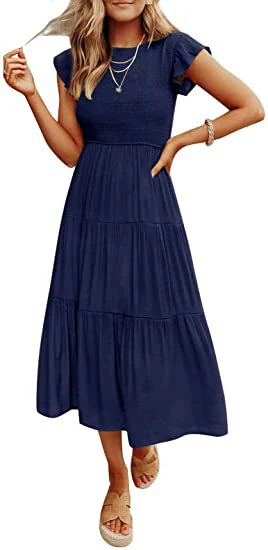 Damen Midikleid mit Gesmoktem Oberteil und Voluminösem Rock Heidi-Mode - Image 9