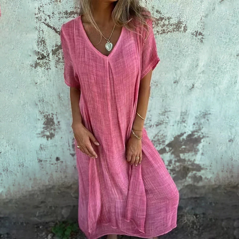 Damen Midikleid mit Lässigem V-Ausschnitt und Luftiger Passform Heidi-Mode - Image 4