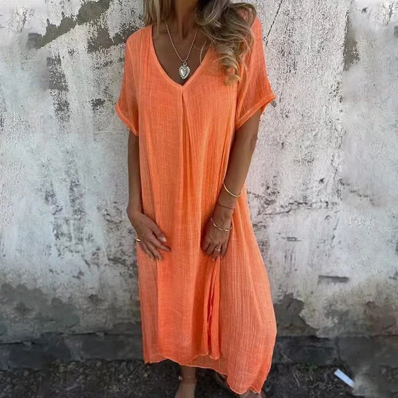 Damen Midikleid mit Lässigem V-Ausschnitt und Luftiger Passform Heidi-Mode - Image 8