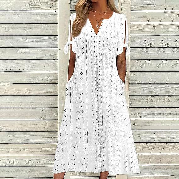 Damen Midikleid mit Luftiger Stickdetails und Praktischen Seitentaschen Heidi-Mode - Image 9