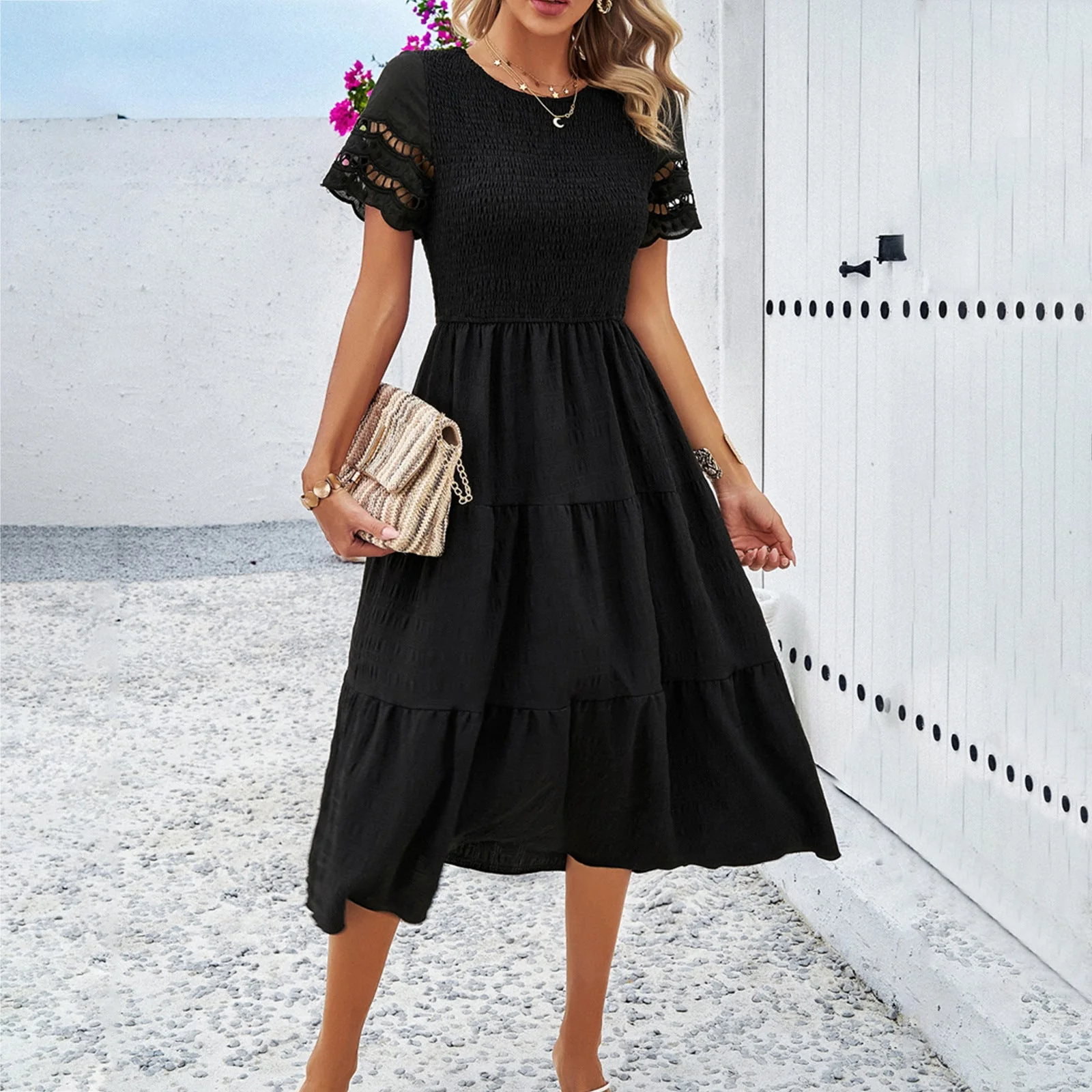 Damen Midikleid mit Puffärmeln und Elastischem Oberteil Heidi-Mode - Image 2