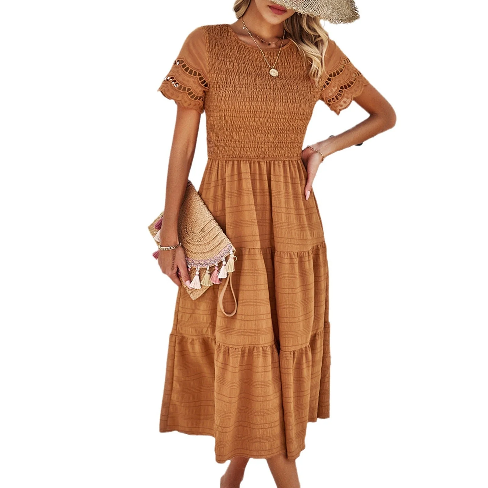 Damen Midikleid mit Puffärmeln und Elastischem Oberteil Heidi-Mode - Image 5