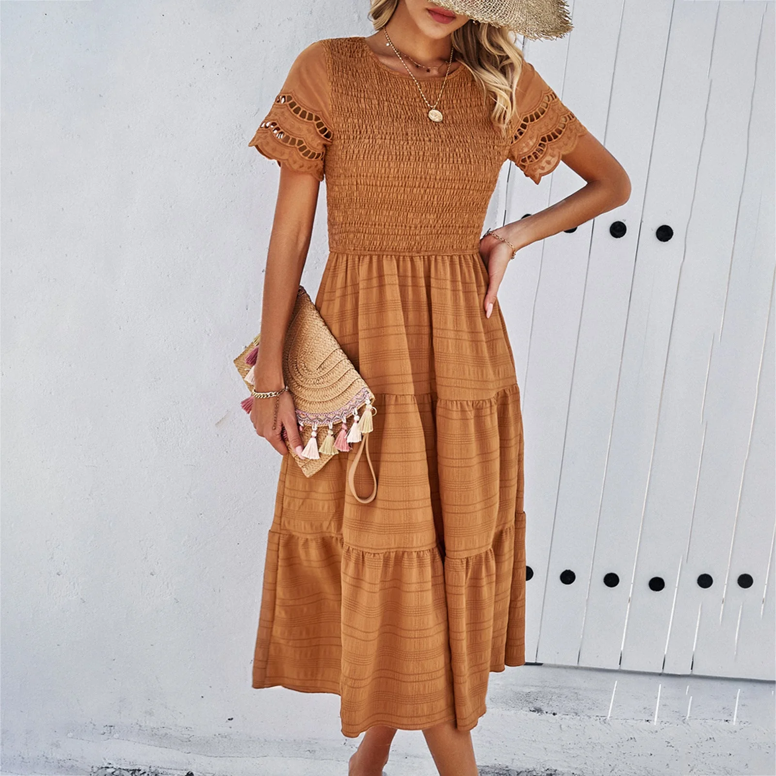 Damen Midikleid mit Puffärmeln und Elastischem Oberteil Heidi-Mode - Image 6