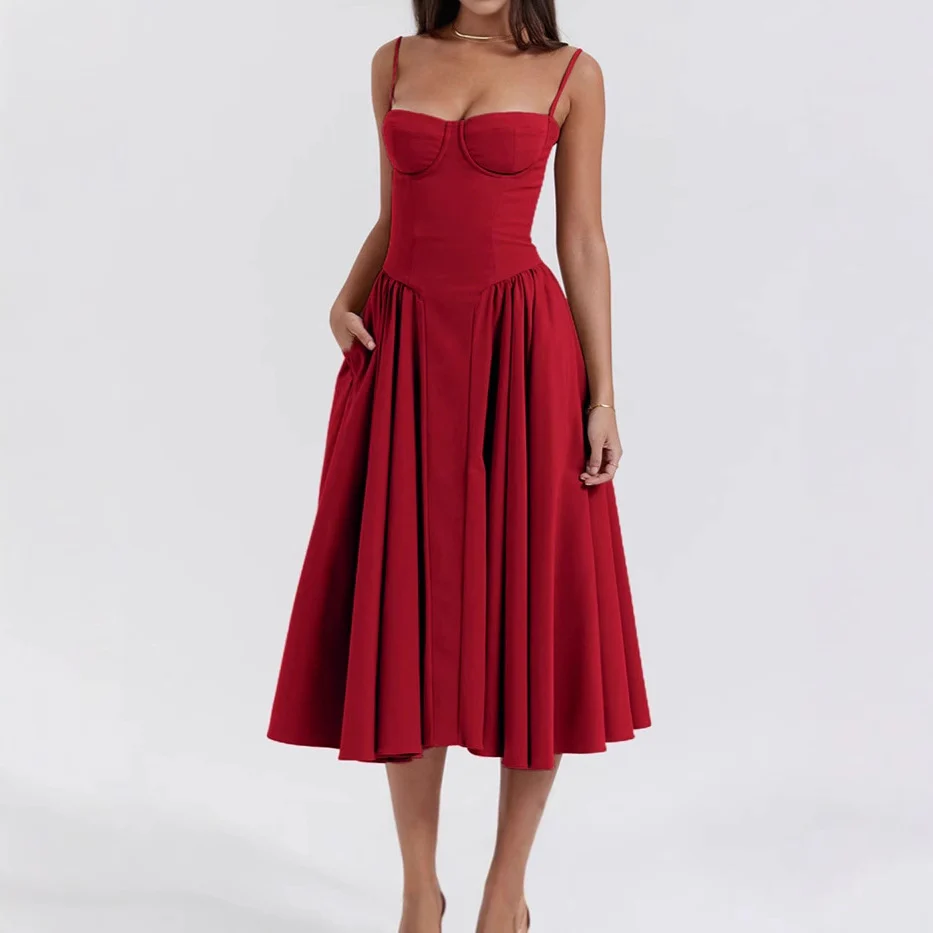 Damen Midikleid mit trägerlosem Design und voluminösem Faltenrock Heidi-Mode - Image 4