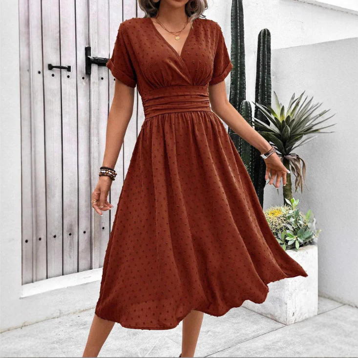 Damen Midikleid mit V-Ausschnitt und Taillenakzent Heidi-Mode - Image 3