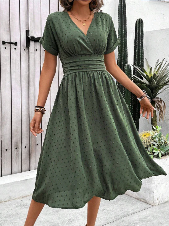Damen Midikleid mit V-Ausschnitt und Taillenakzent Heidi-Mode - Image 7