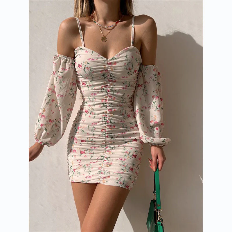 Damen Minikleid mit Schulterfreiem Design und Voluminösen Ärmeln Heidi-Mode - Image 4