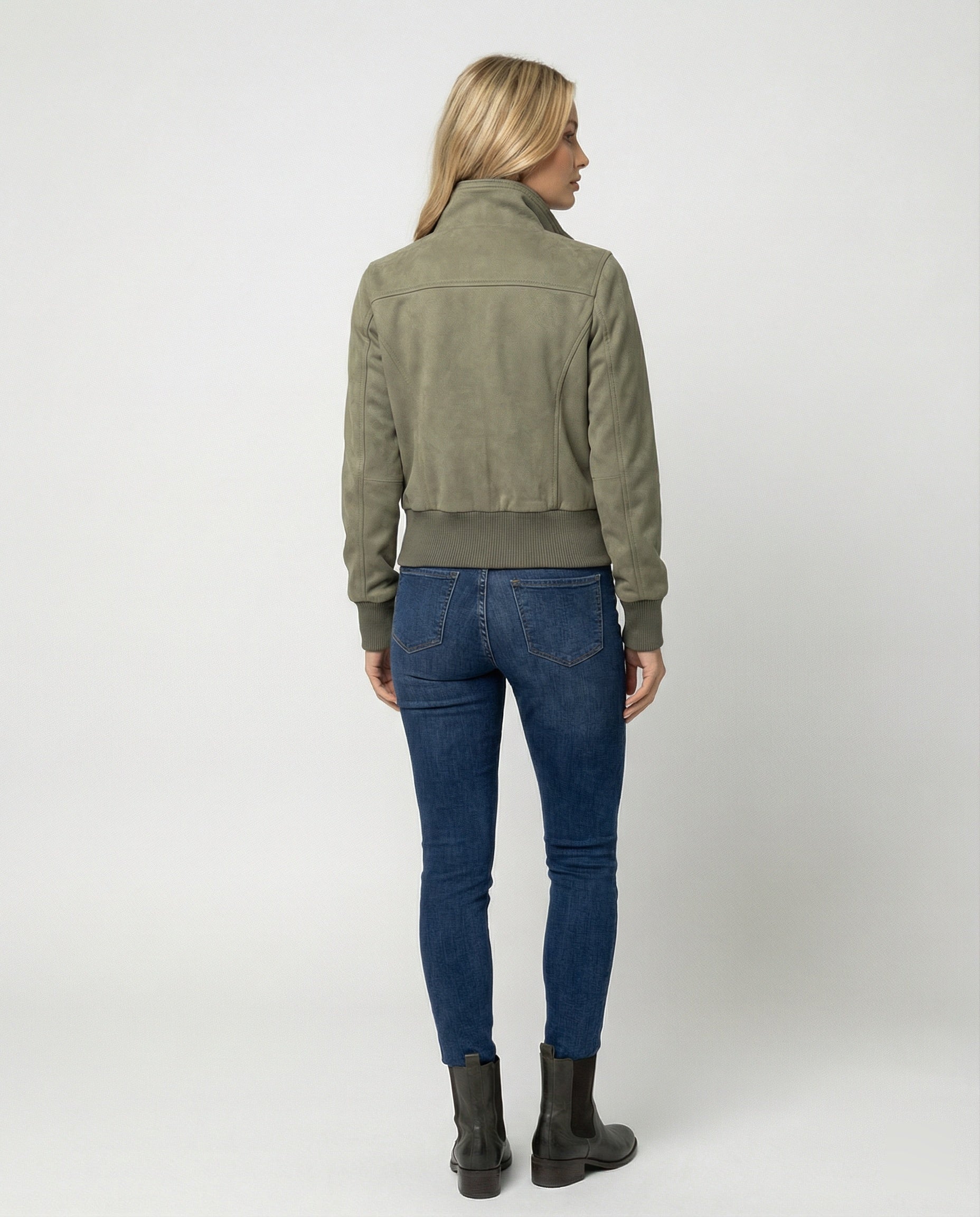Damen Mode kaufen kurze Wildlederoptik Bomberjacke mit hohem Stehkragen und Rippbündchen Heidi-Mode - Image 4