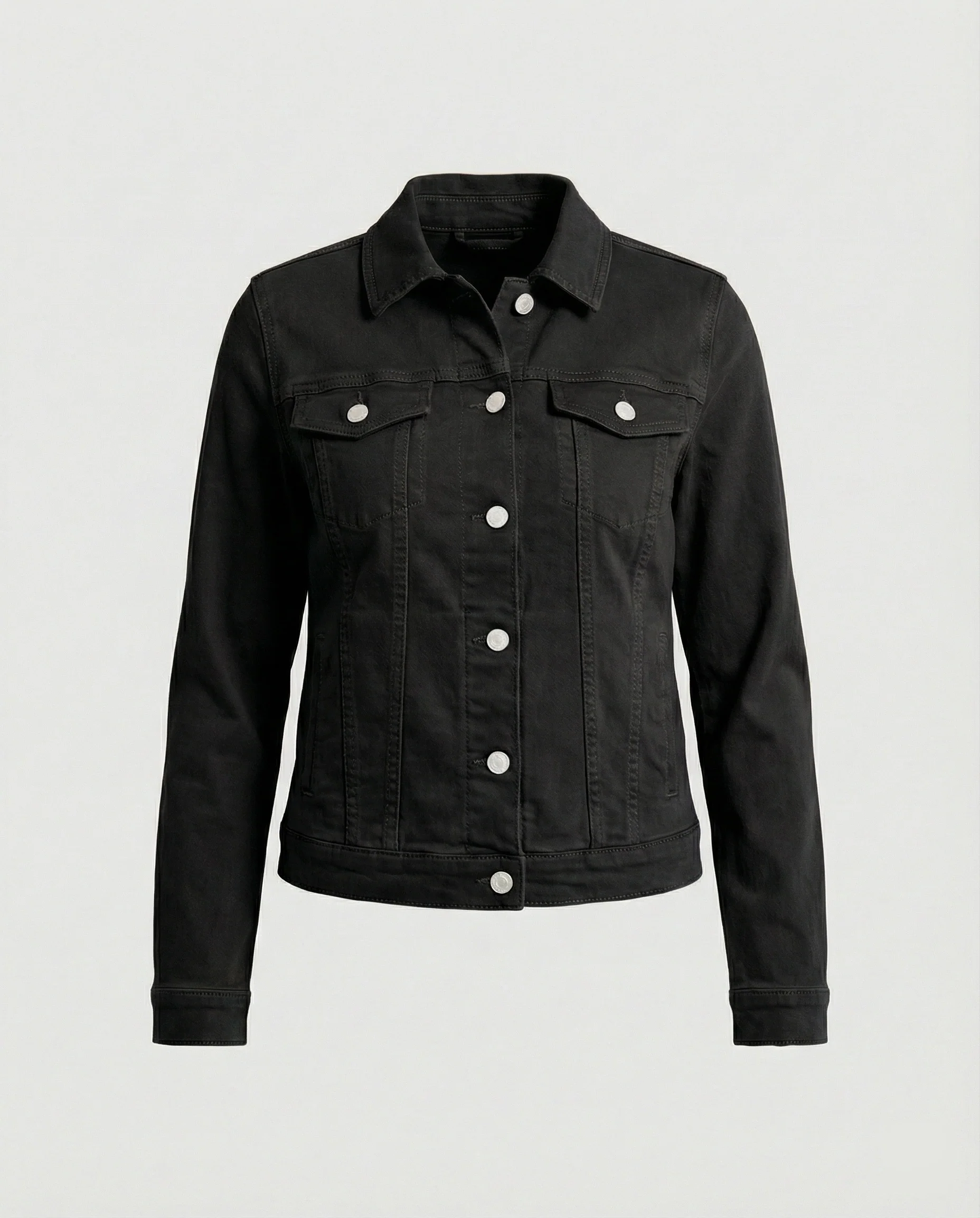 Damen Mode kurze klassische Jeansjacke mit aufgesetzten Brusttaschen und verkürztem Saum Heidi-Mode - Image 11