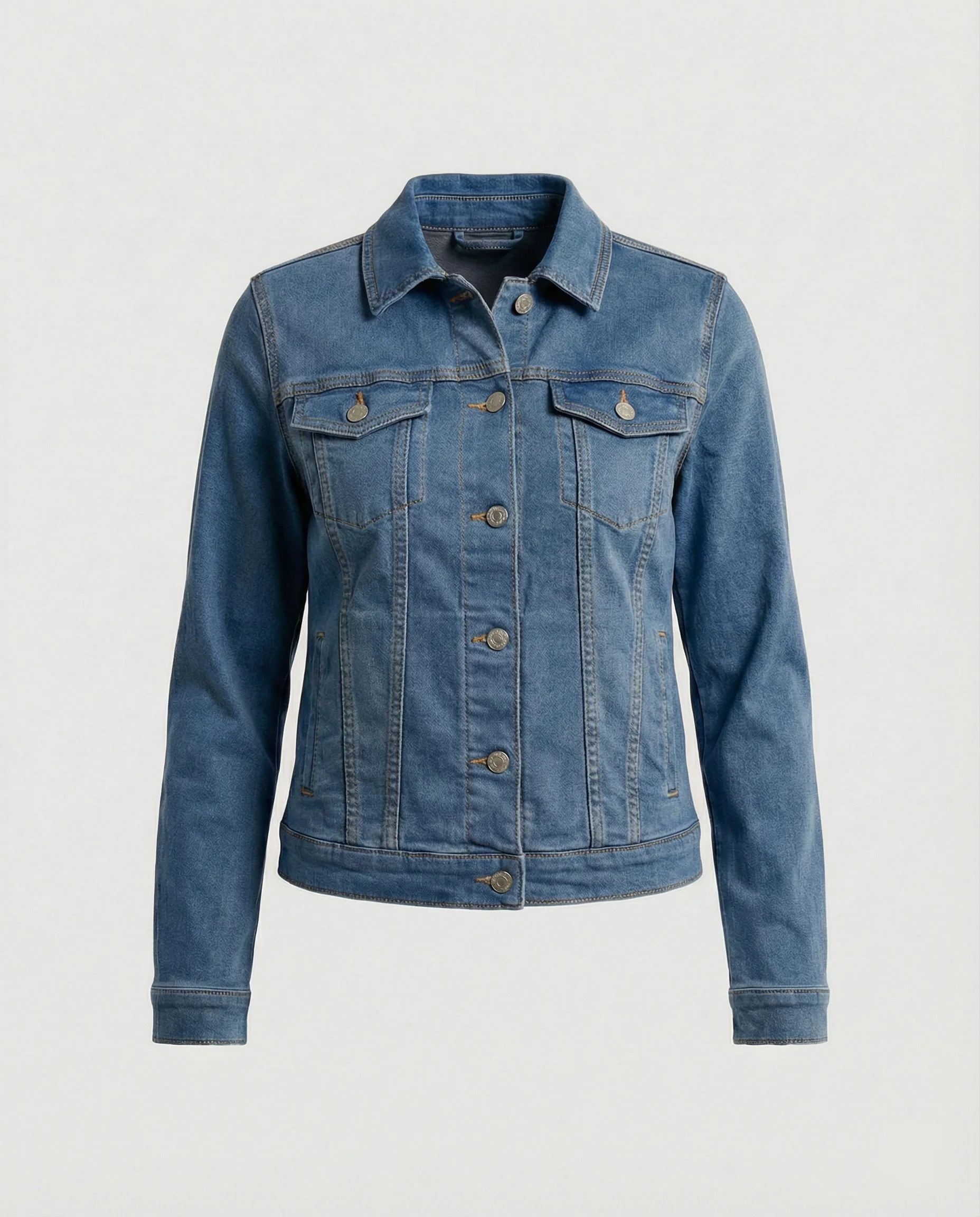Damen Mode kurze klassische Jeansjacke mit aufgesetzten Brusttaschen und verkürztem Saum Heidi-Mode - Image 8