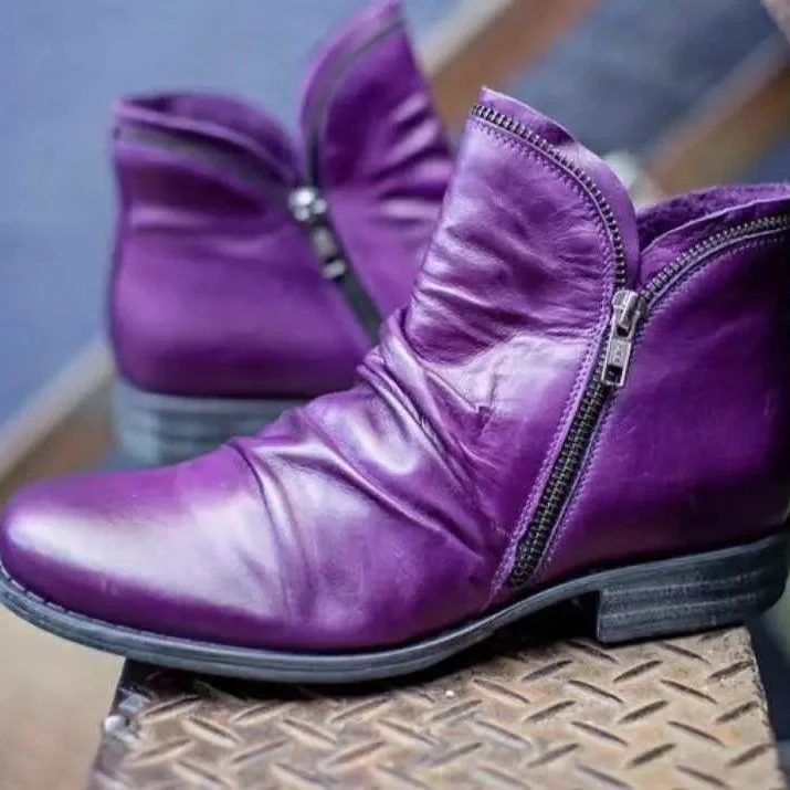 Damen moderne Ankle Boots mit asymmetrischem Reißverschluss und modischer Faltenoptik Heidi Mode