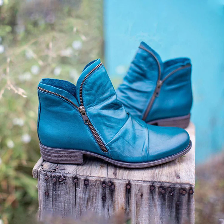 Damen moderne Ankle Boots mit asymmetrischem Reißverschluss und modischer Faltenoptik Heidi Mode - Image 11