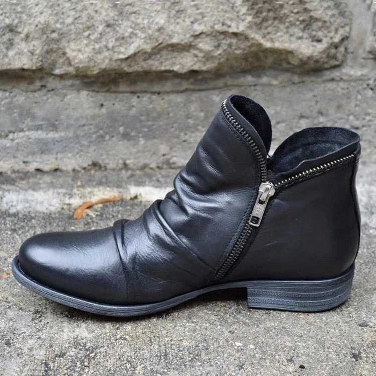 Damen moderne Ankle Boots mit asymmetrischem Reißverschluss und modischer Faltenoptik Heidi Mode - Image 6